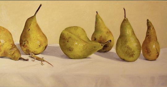 Dw3 Gecko with Pears Oil Painting for sale